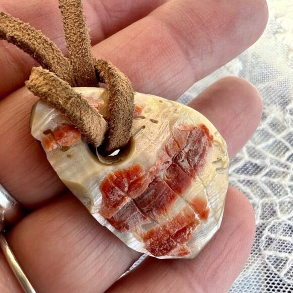 Vintage Leather Cord Abalone Shell Surfer Necklace Rugged Unisex 22" - Picture 7 of 11